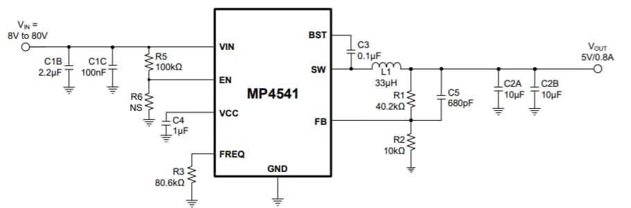 Application Circuit Diagram - Monolithic Power Systems (MPS) MP4541 Step-Down Converter